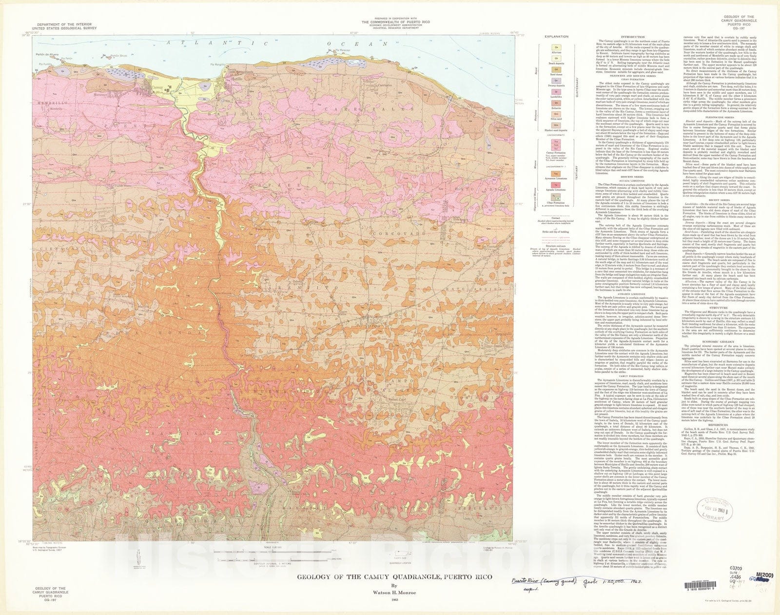 Map : Geology of the Camuy quadrangle, Puerto Rico, 1963 Cartography Wall Art :