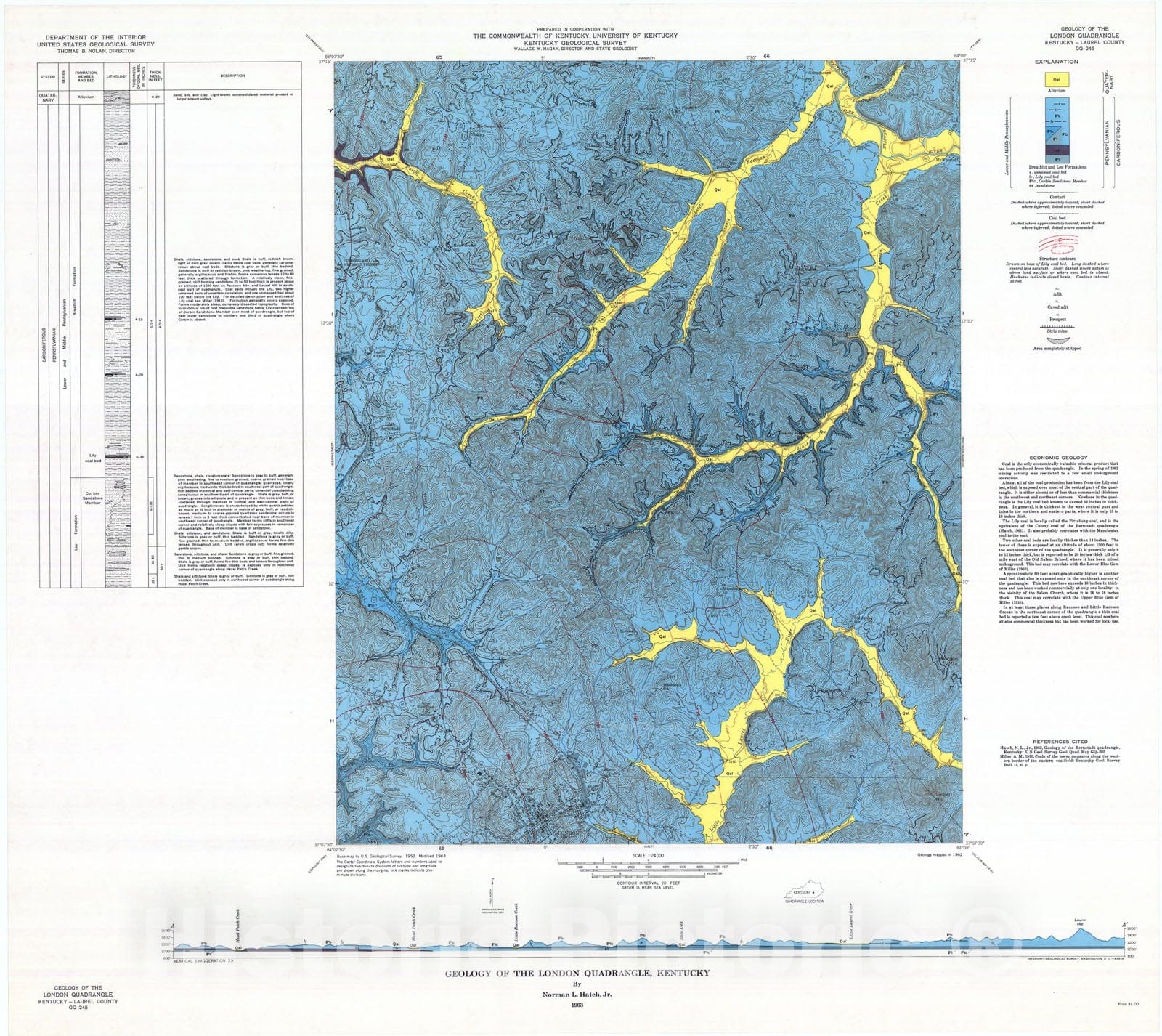 Map : Geology of the London quadrangle, Kentucky, 1963 Cartography Wall Art :