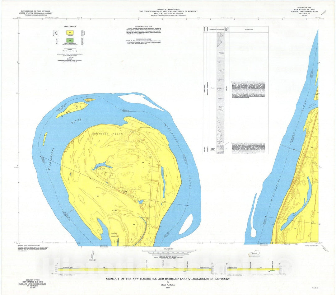 Map : Geology of the New Madrid S.E. and Hubbard Lake quadrangles in Kentucky, 1963 Cartography Wall Art :