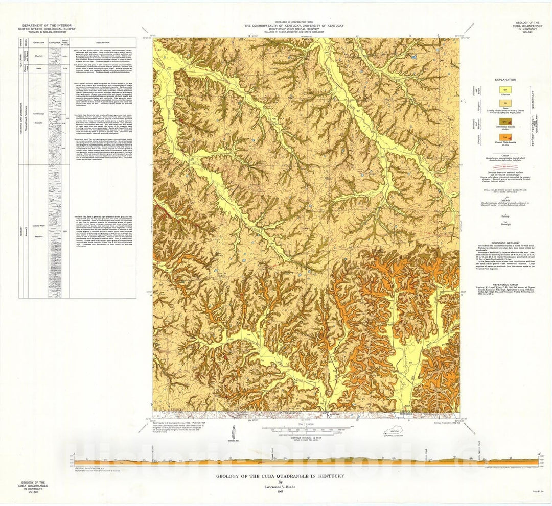 Map : Geology of the Cuba quadrangle in Kentucky, 1964 Cartography Wall Art :