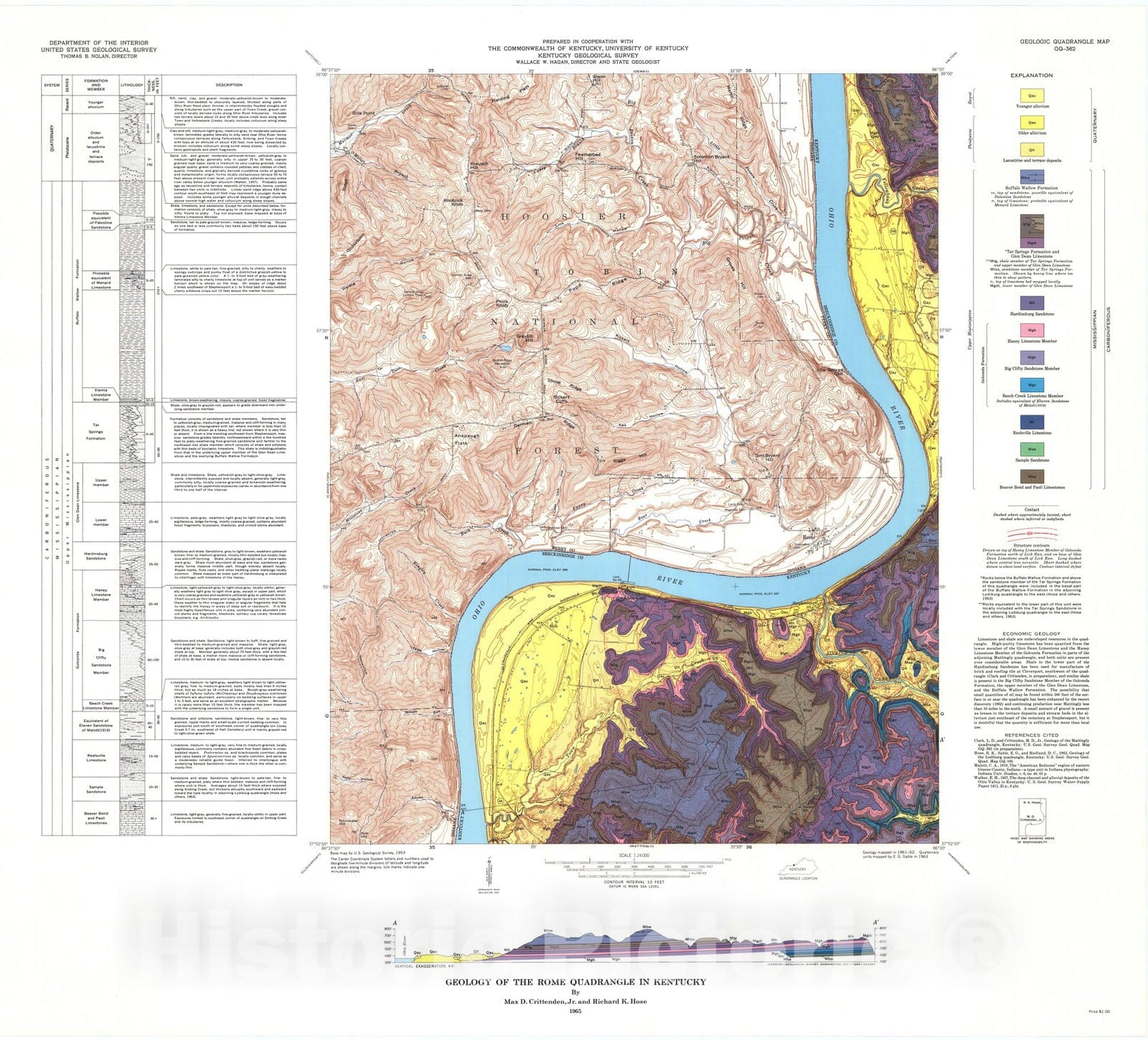 Map : Geology of the Rome quadrangle in Kentucky, 1965 Cartography Wall Art :