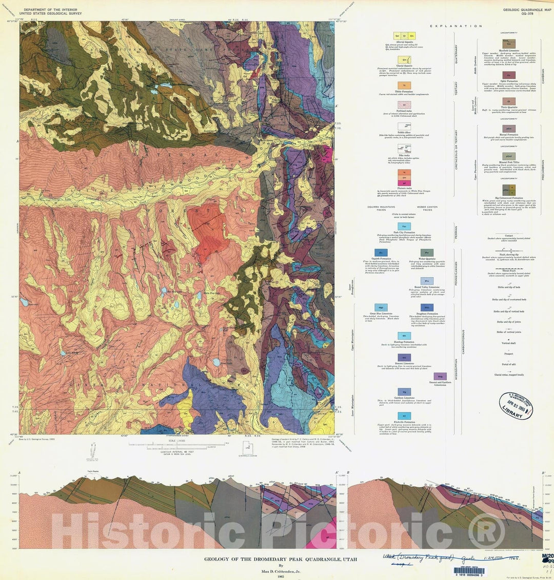 Map : Geology of the Dromedary Peak quadrangle, Utah, 1965 Cartography Wall Art :