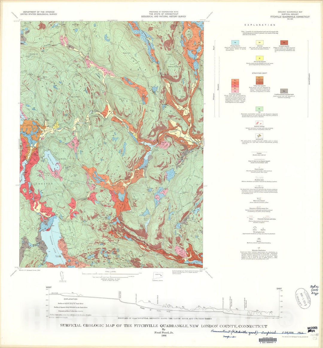 Map : Surficial geologic map of the Fitchville quadrangle, New London County, Connecticut, 1966 Cartography Wall Art :