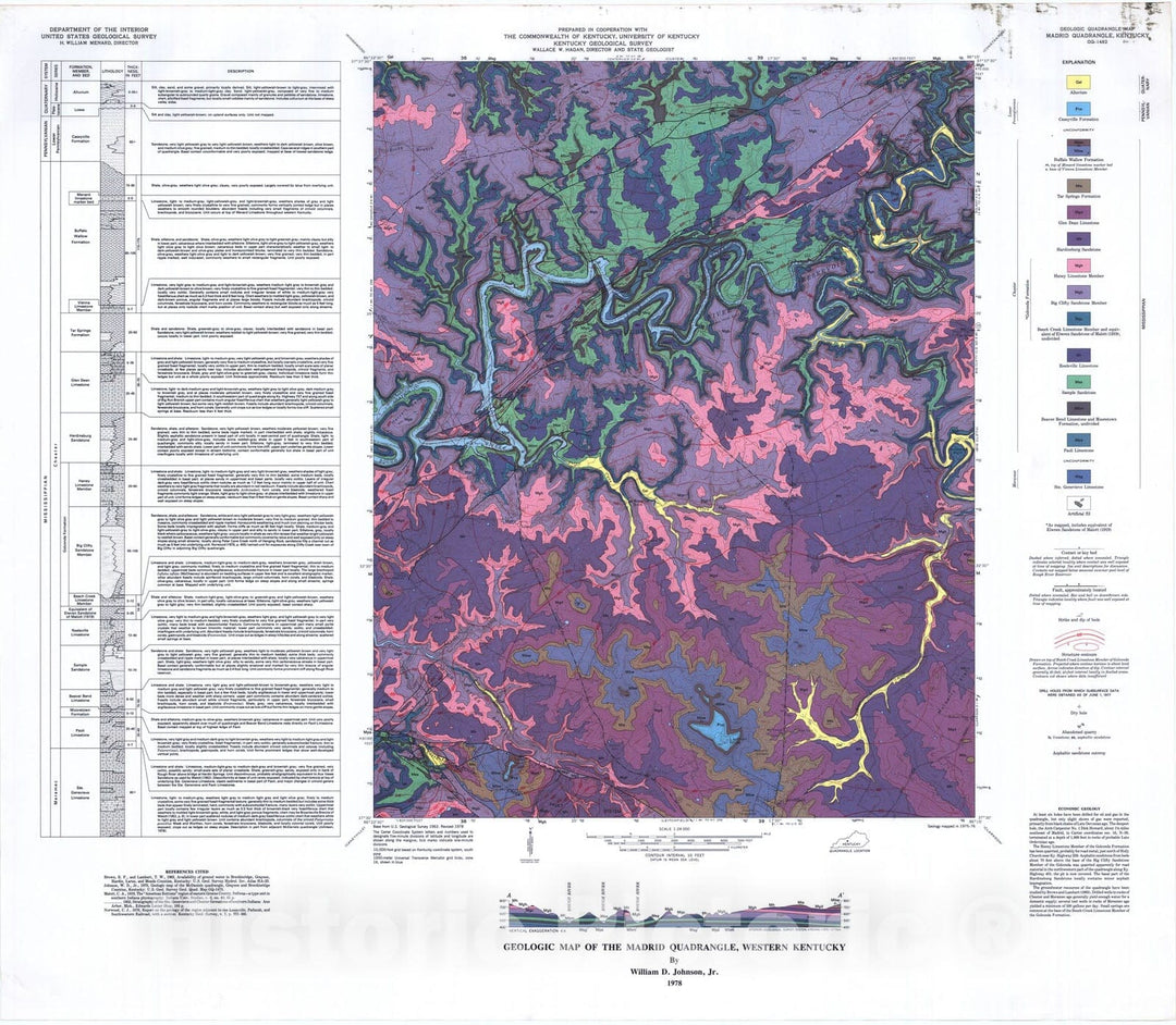 Map : Geologic map of the Madrid quadrangle, western Kentucky, 1978 Cartography Wall Art :