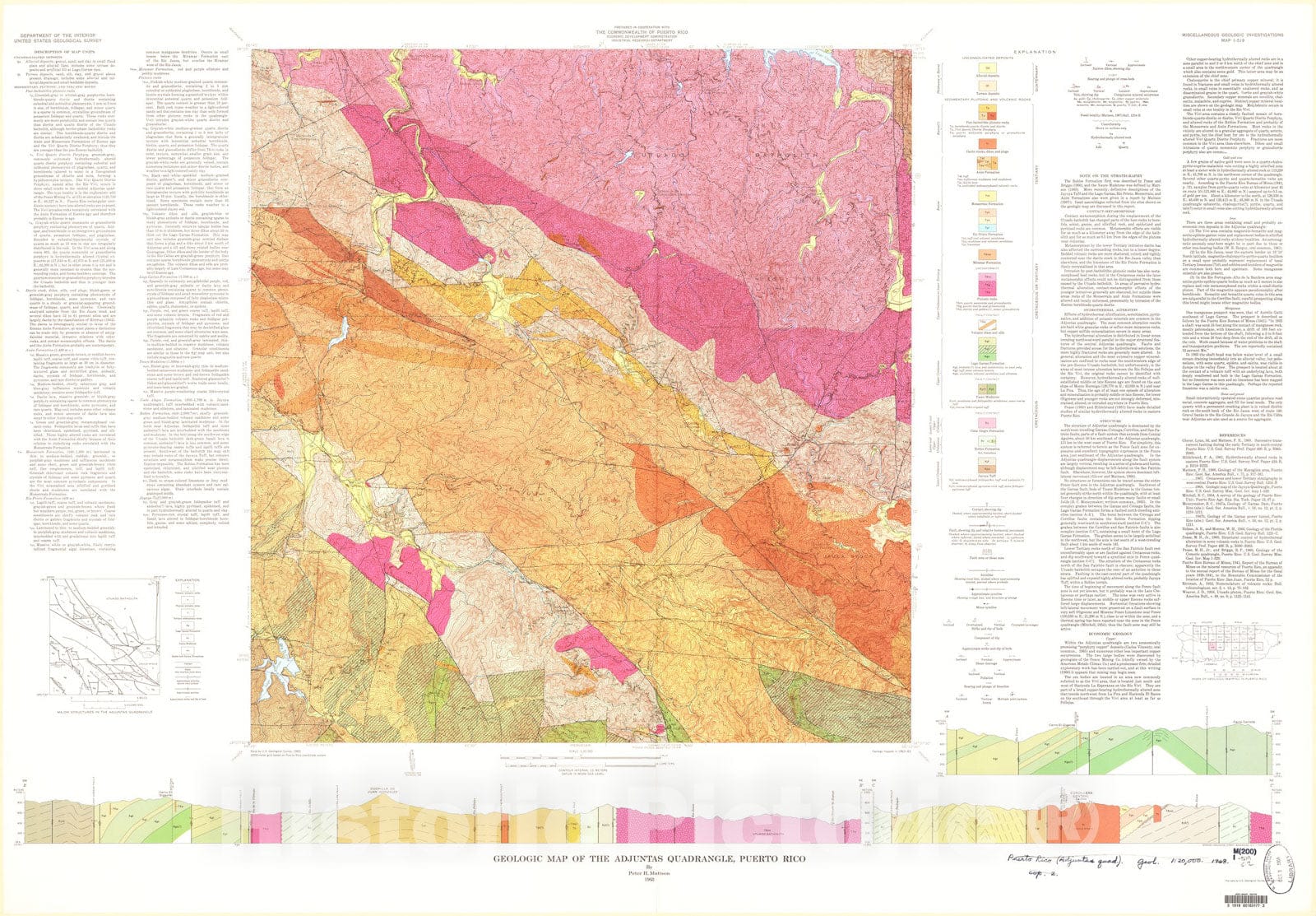 Map : Geologic map of the Adjuntas quadrangle, Puerto Rico, 1968 Cartography Wall Art :