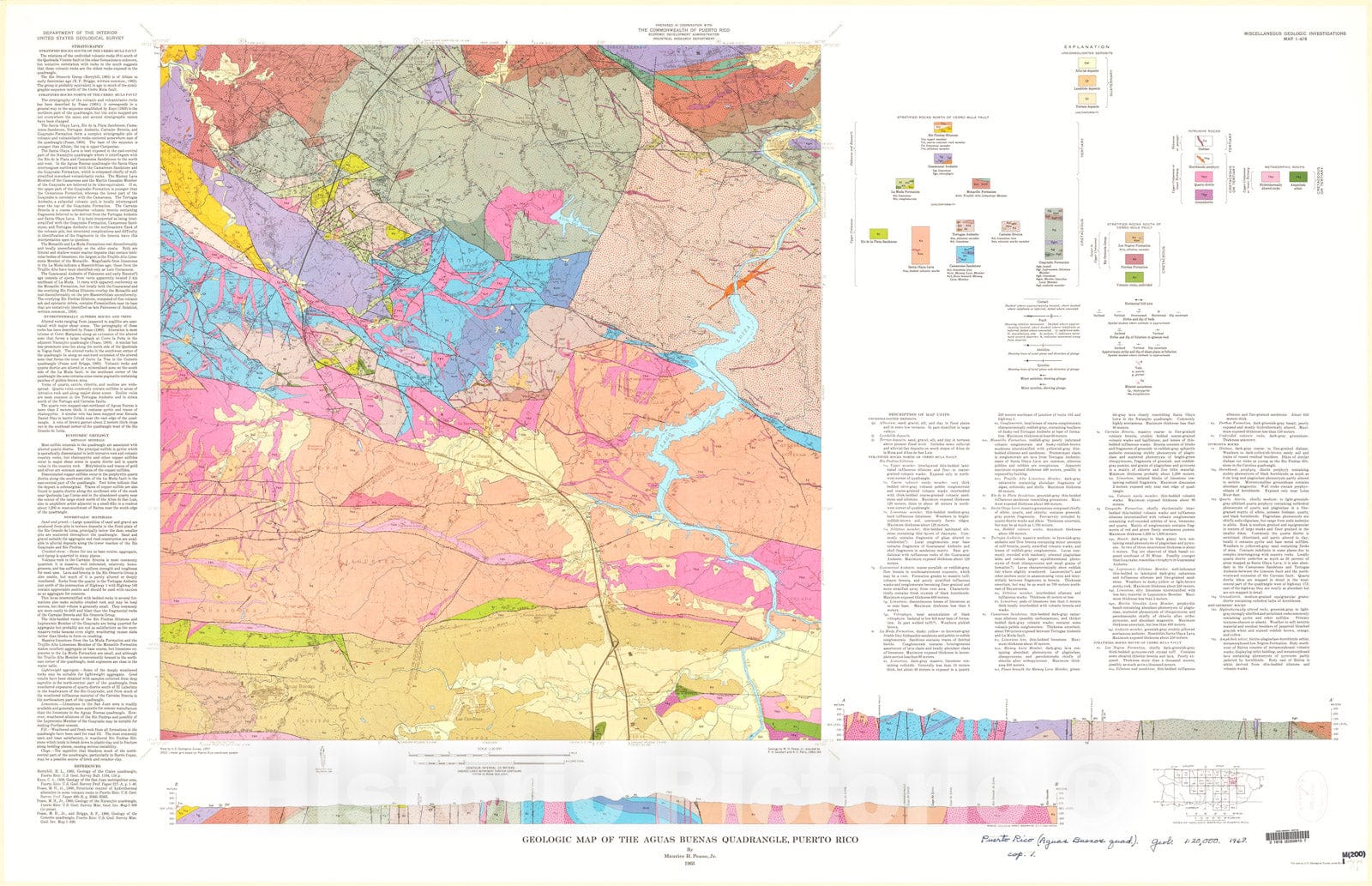 Map : Geologic map of the Aguas Buenas quadrangle, Puerto Rico, 1968 Cartography Wall Art :