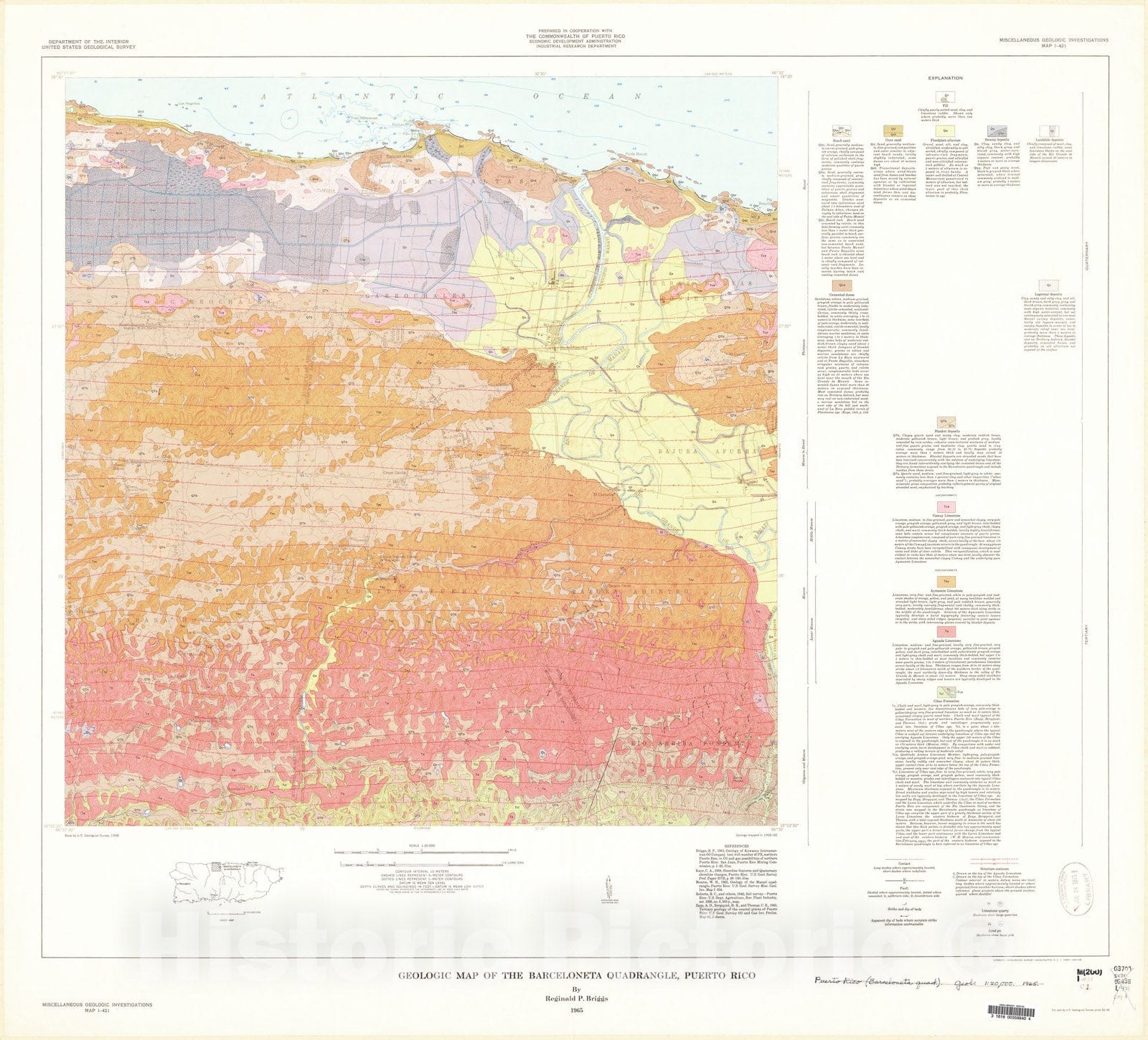 Map : Geologic map of the Barceloneta quadrangle, Puerto Rico, 1965 Cartography Wall Art :