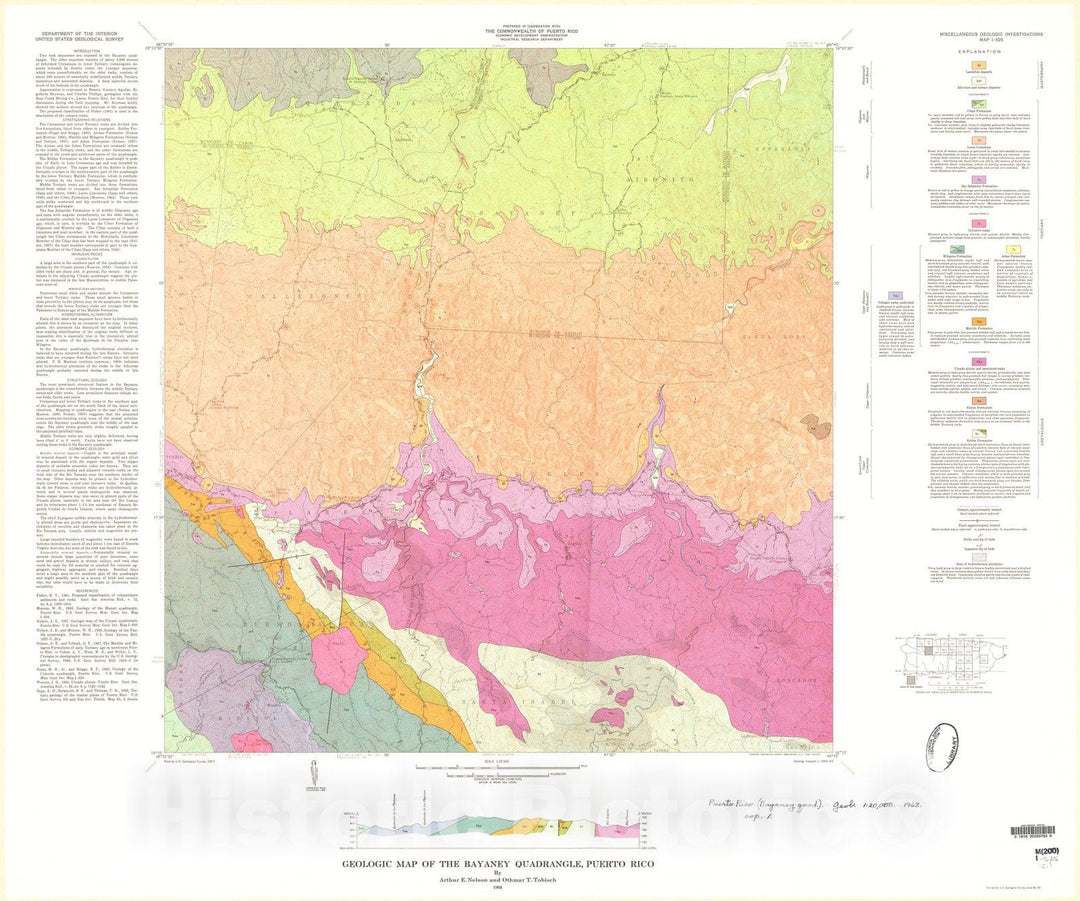 Map : Geologic map of the Bayaney quadrangle, Puerto Rico, 1968 Cartography Wall Art :