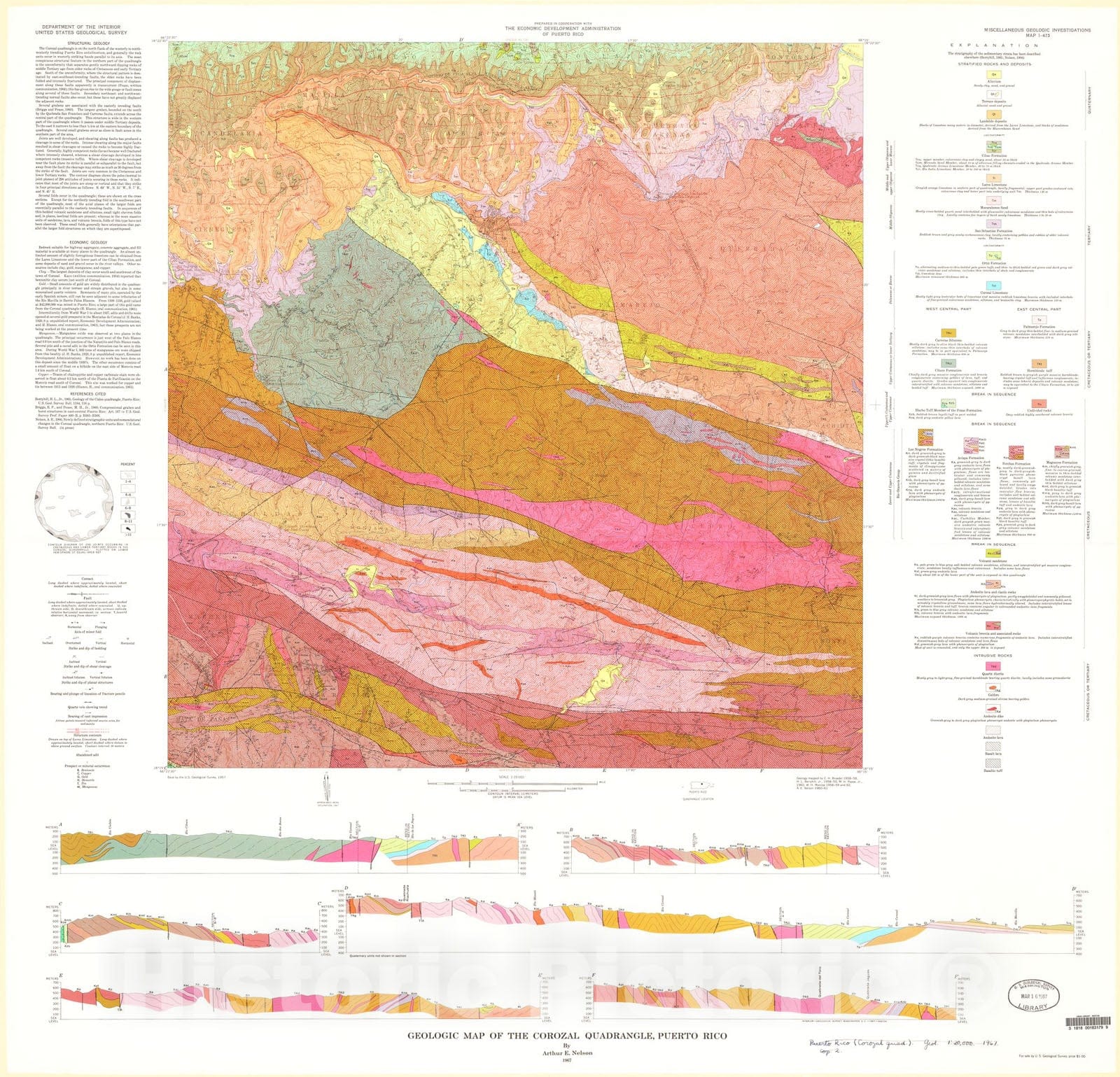 Map : Geologic map of the Corozal quadrangle, Puerto Rico, 1967 Cartography Wall Art :