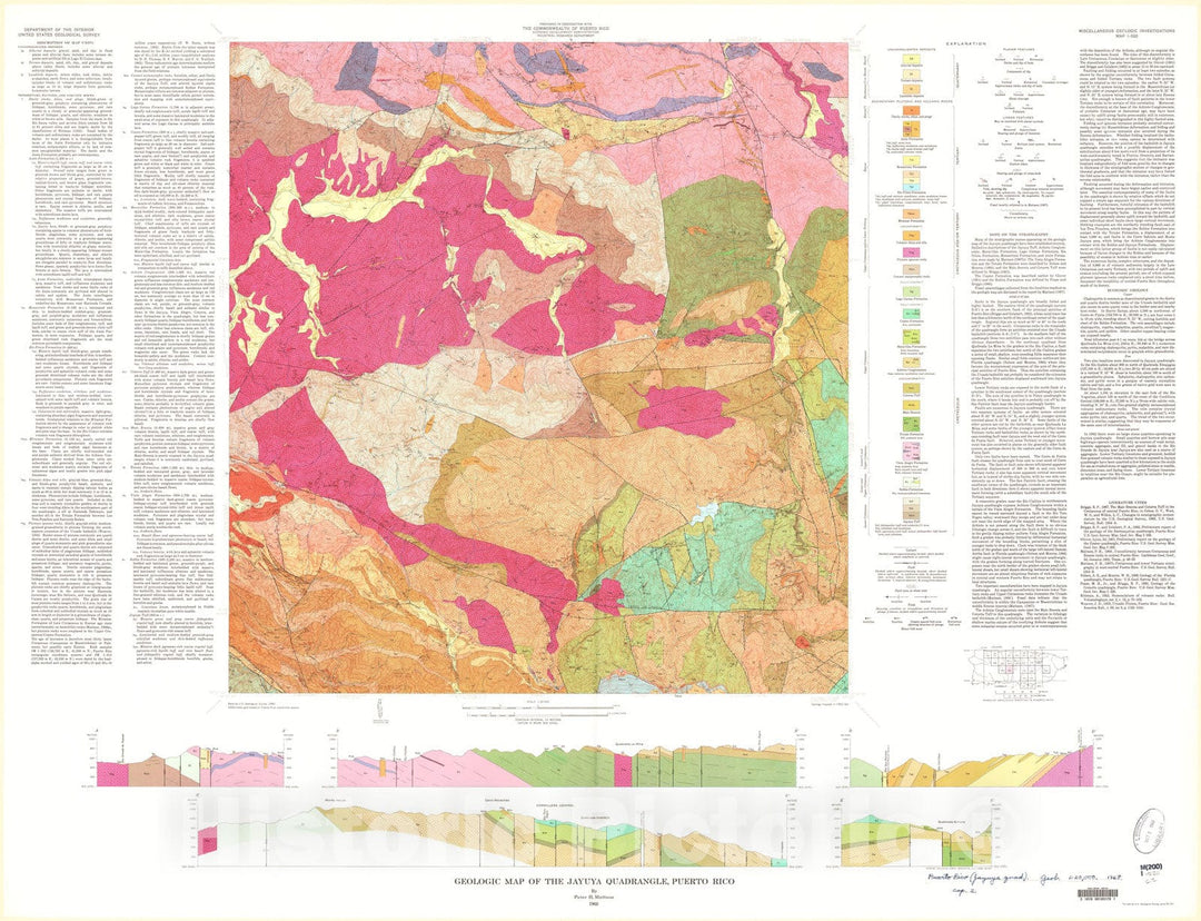 Map : Geologic map of the Jayuya quadrangle, Puerto Rico, 1968 Cartography Wall Art :