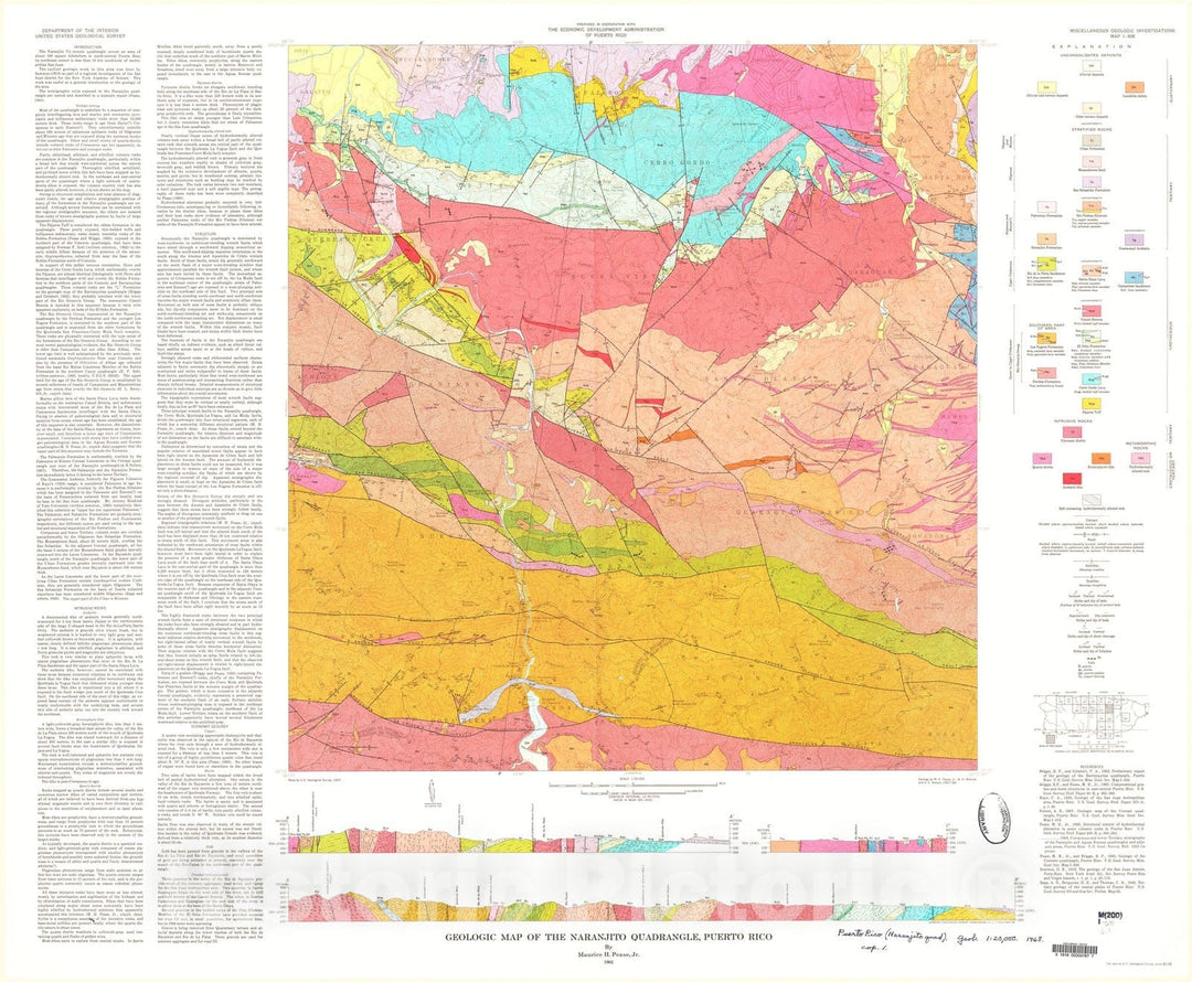 Map : Geologic map of the Naranjito quadrangle, Puerto Rico, 1968 Cartography Wall Art :