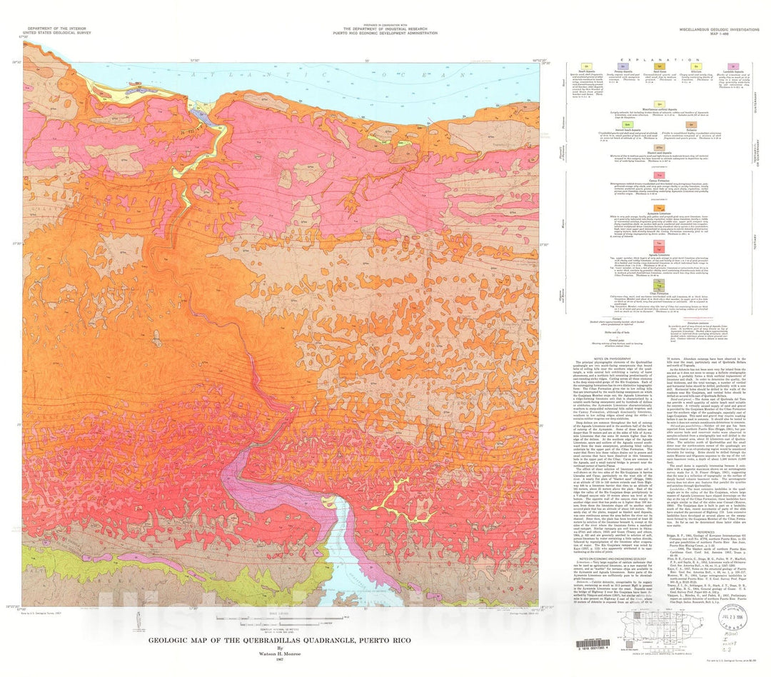 Map : Geologic map of the Quebradillas quadrangle, Puerto Rico, 1967 Cartography Wall Art :