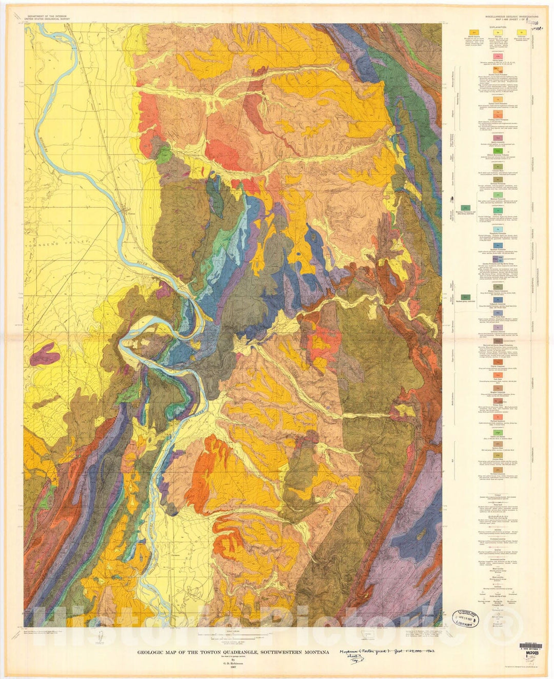 Map : Geologic map of the Toston quadrangle, southwestern Montana, 1967 Cartography Wall Art :