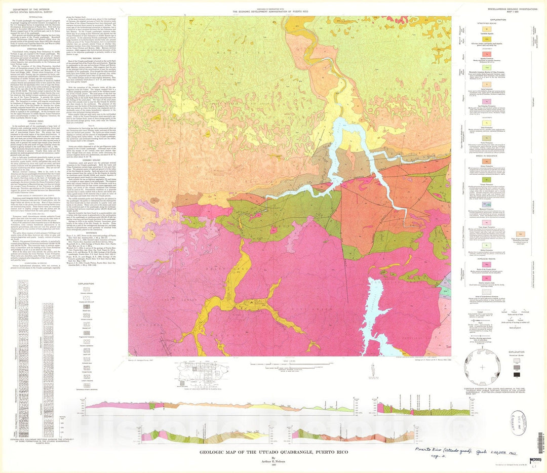 Map : Geologic map of the Utuado quadrangle, Puerto Rico, 1967 Cartography Wall Art :