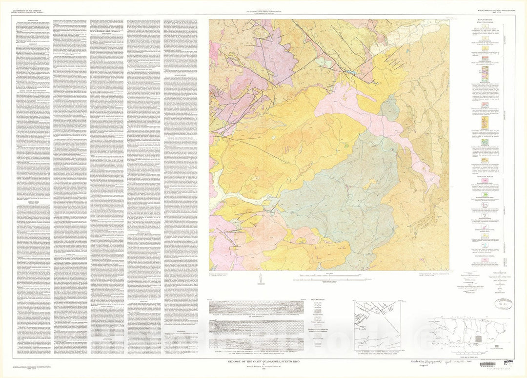 Map : Geology of the Cayey quadrangle, Puerto Rico, 1960 Cartography Wall Art :