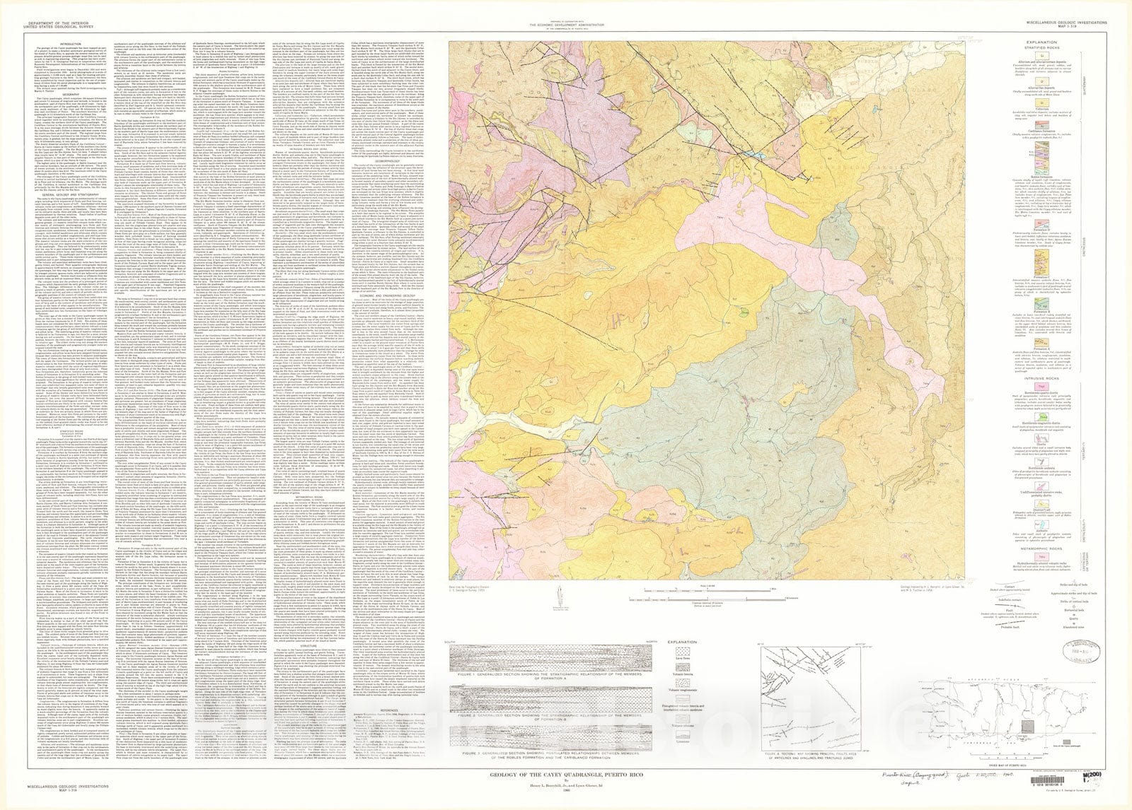 Map : Geology of the Cayey quadrangle, Puerto Rico, 1960 Cartography Wall Art :