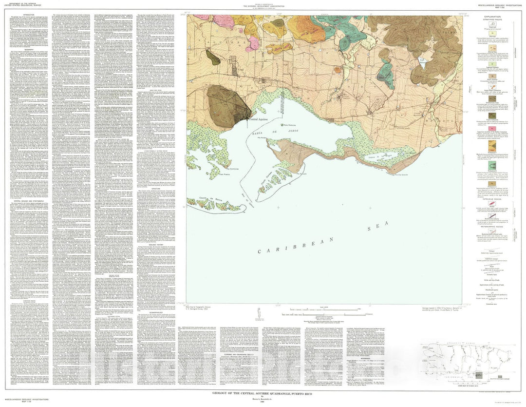 Map : Geology of the Central Aguirre quadrangle, Puerto Rico, 1960 Cartography Wall Art :