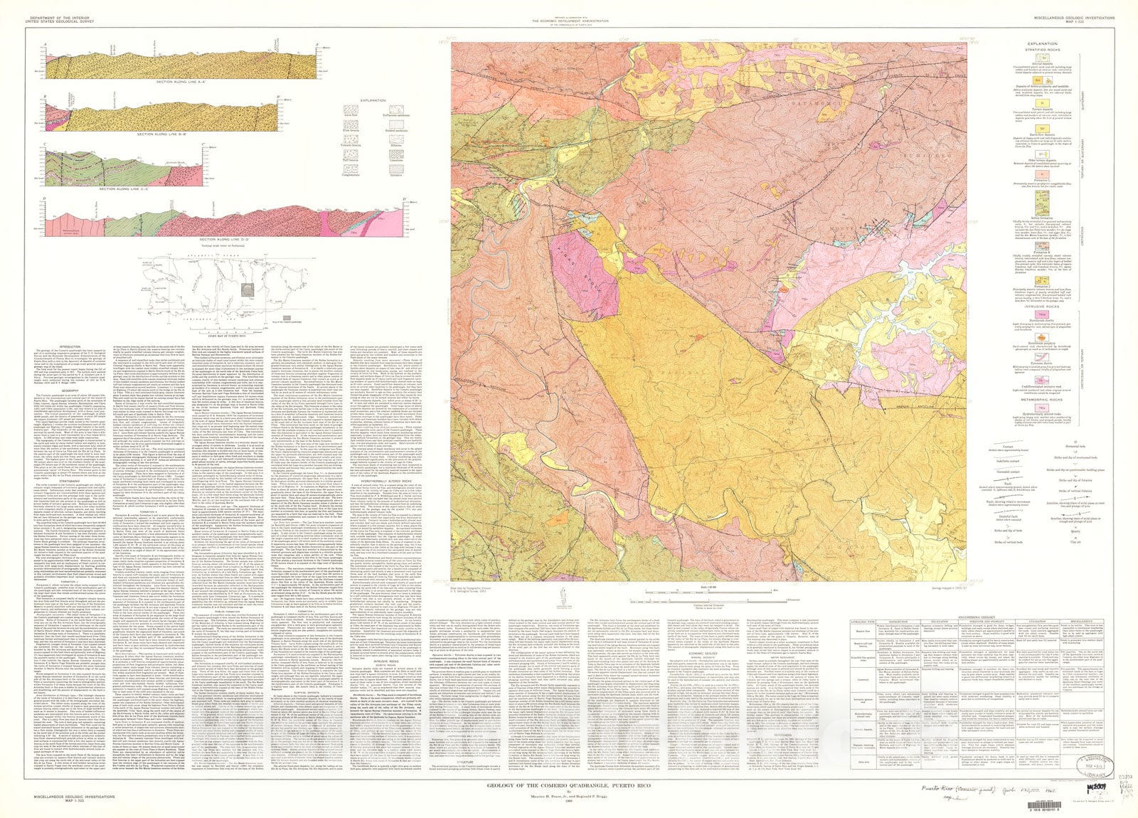 Map : Geology of the Comerio quadrangle, Puerto Rico, 1960 Cartography Wall Art :