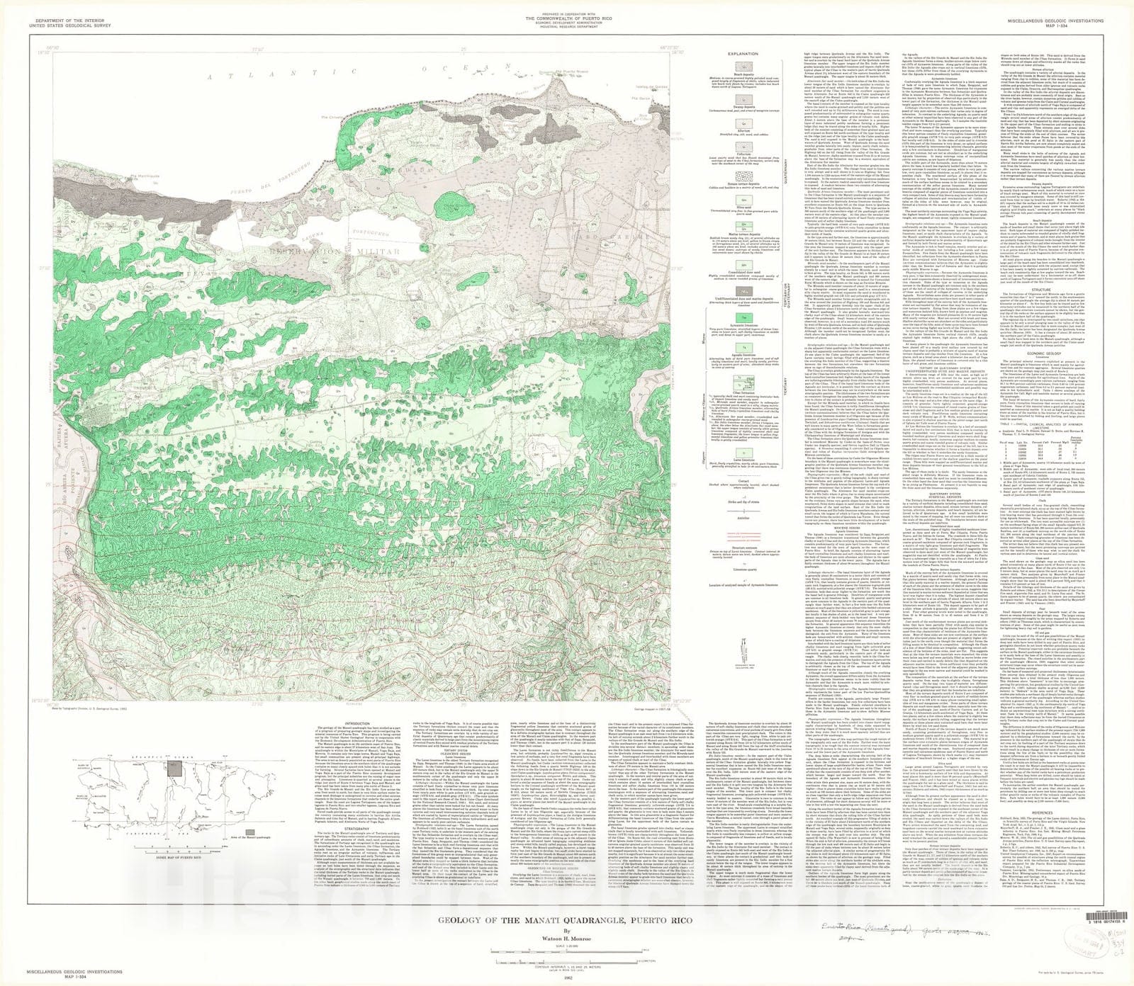 Map : Geology of the Manati quadrangle, Puerto Rico, 1962 Cartography Wall Art :