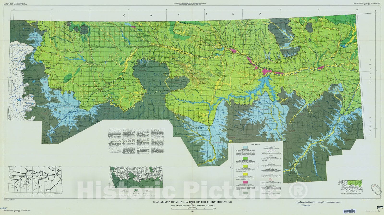 Map : Glacial map of Montana east of the Rocky Mountains, 1961 Cartography Wall Art :