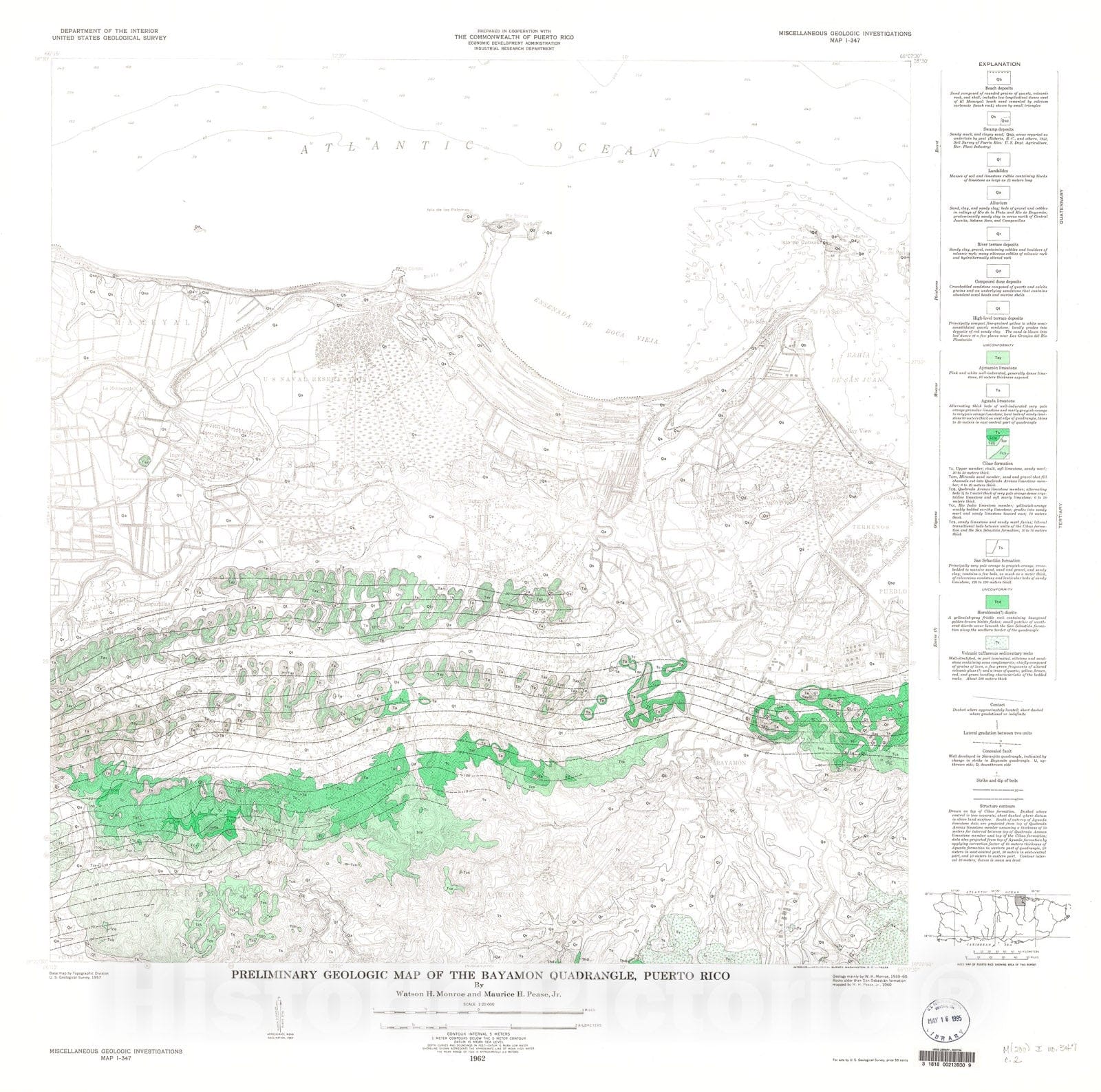 Map : Preliminary geologic map of the Bayamon quadrangle, Puerto Rico, 1962 Cartography Wall Art :