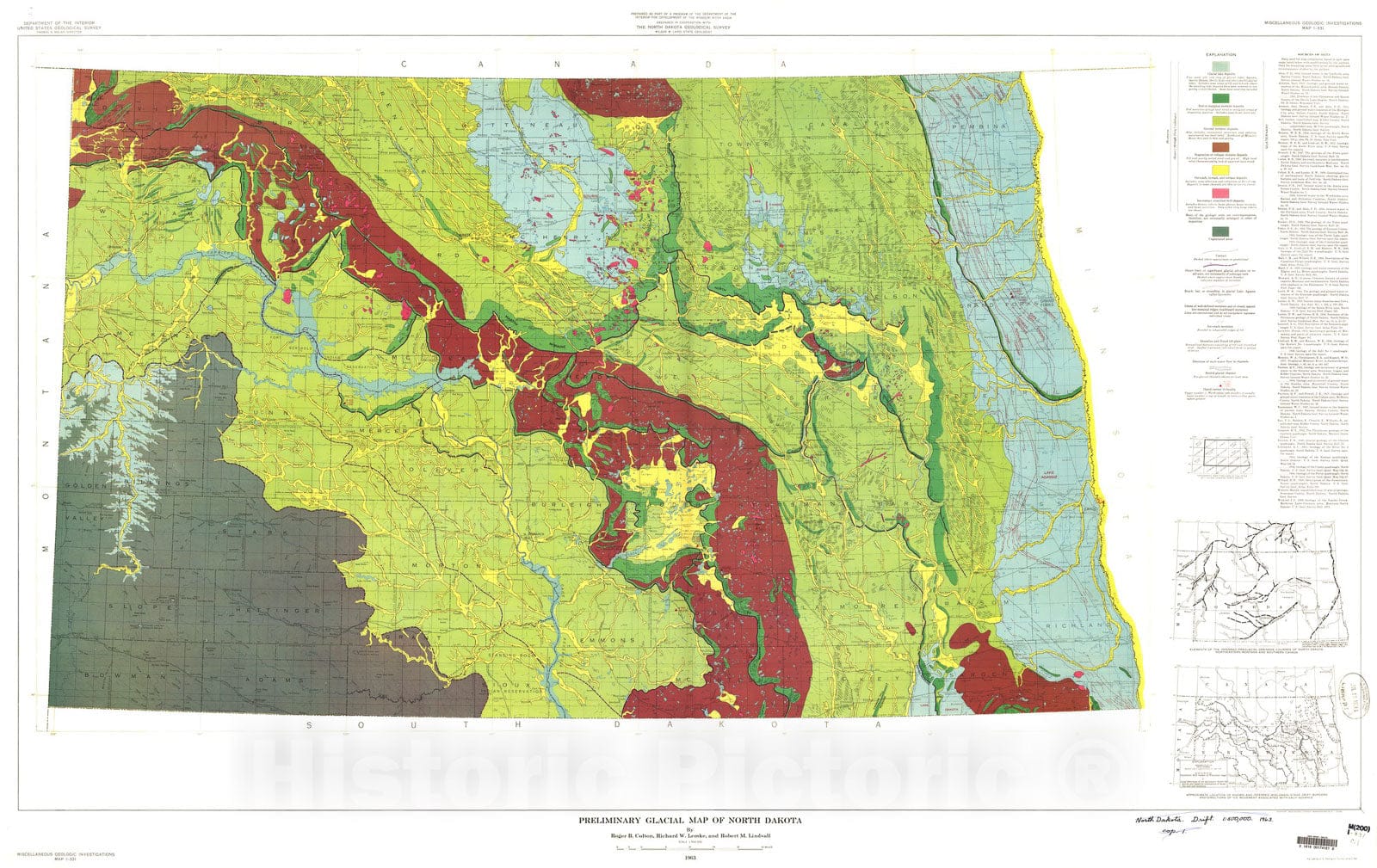 Map : Preliminary glacial map of North Dakota, 1963 Cartography Wall Art :