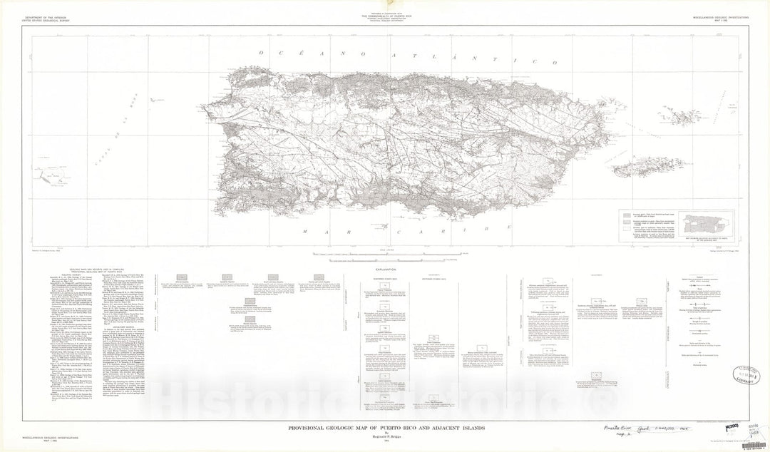 Map : Provisional geologic map of Puerto Rico and adjacent islands, 1964 Cartography Wall Art :