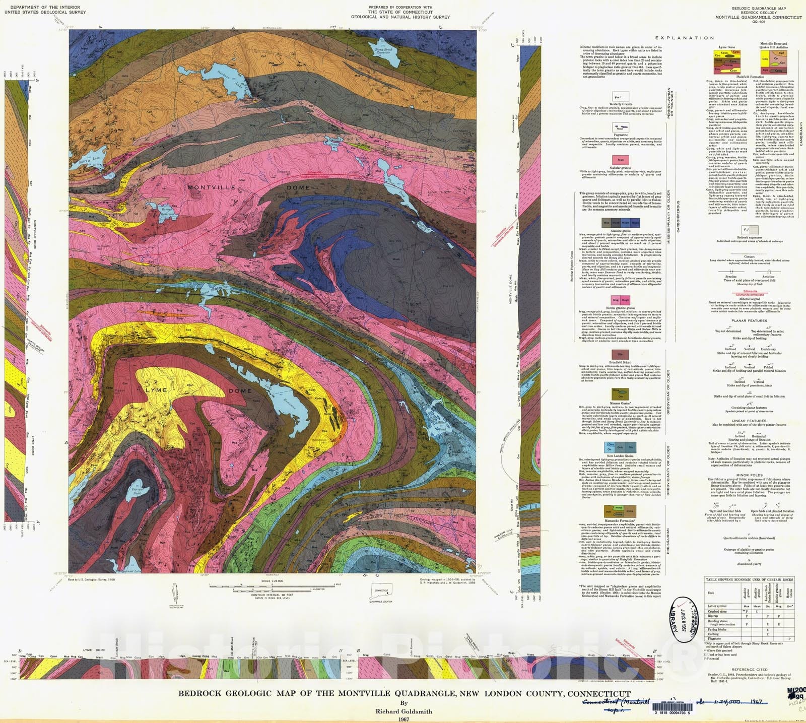 Map : Geologic map of the Montville quadrangle, New London County, Connecticut, 1967 Cartography Wall Art :