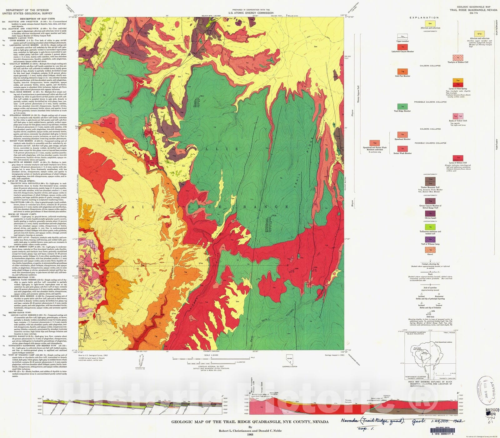 Map : Geologic map of the Trail Ridge quadrangle, Nye County, Nevada, 1968 Cartography Wall Art :