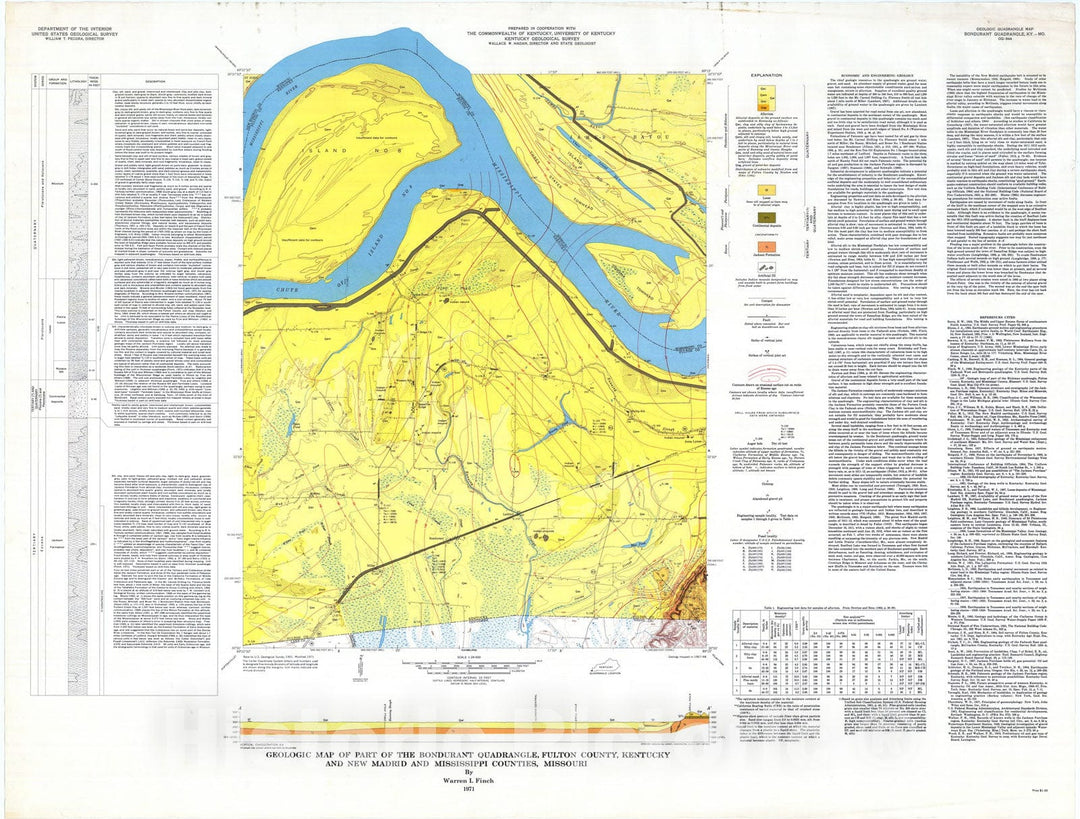 Map : Geologic map of part of the Bondurant quadrangle, Fulton County, Kentucky and New Madrid and Mississippi Counties, Missouri, 1971 Cartography Wall Art :