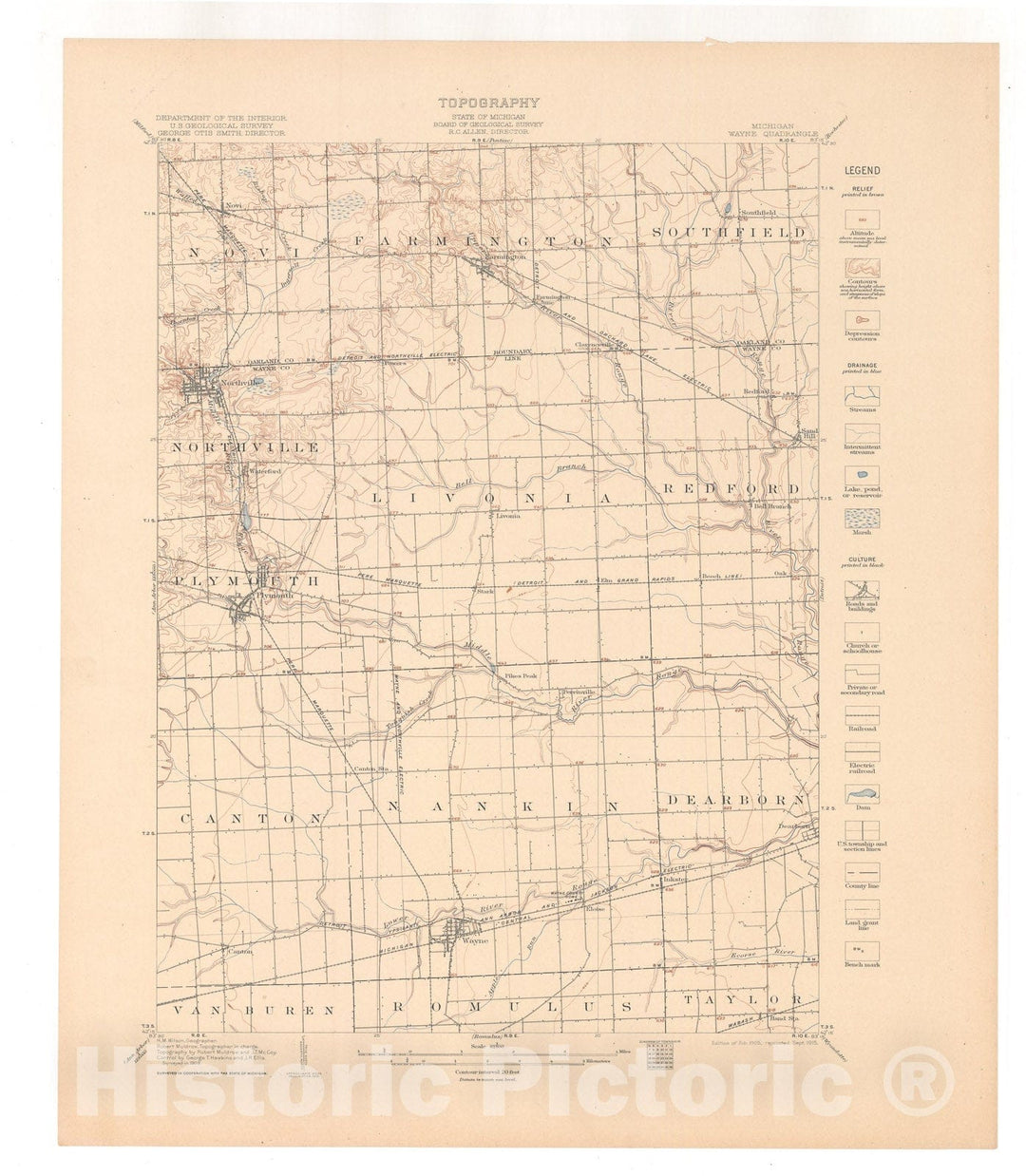 Map : Detroit folio, Wayne, Detroit, Grosse Pointe, Romulus, and Wyandotte quadrangles, Michigan, 1917 Cartography Wall Art :