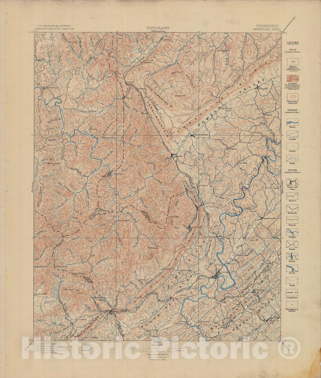 Map : Briceville folio, Tennessee, 1896 Cartography Wall Art :