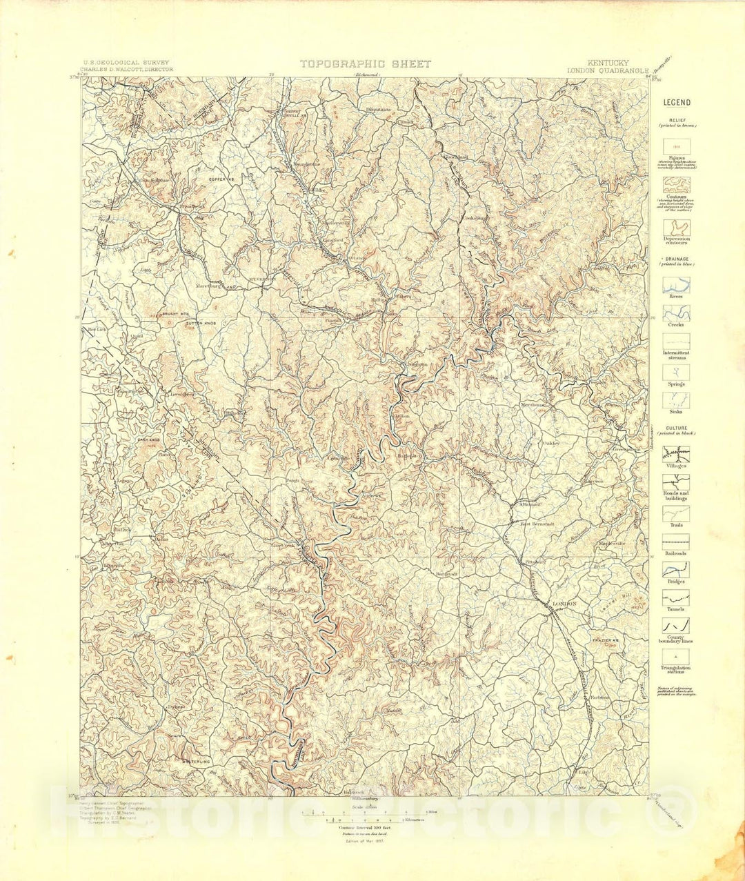 Map : London folio, Kentucky, 1898 Cartography Wall Art :