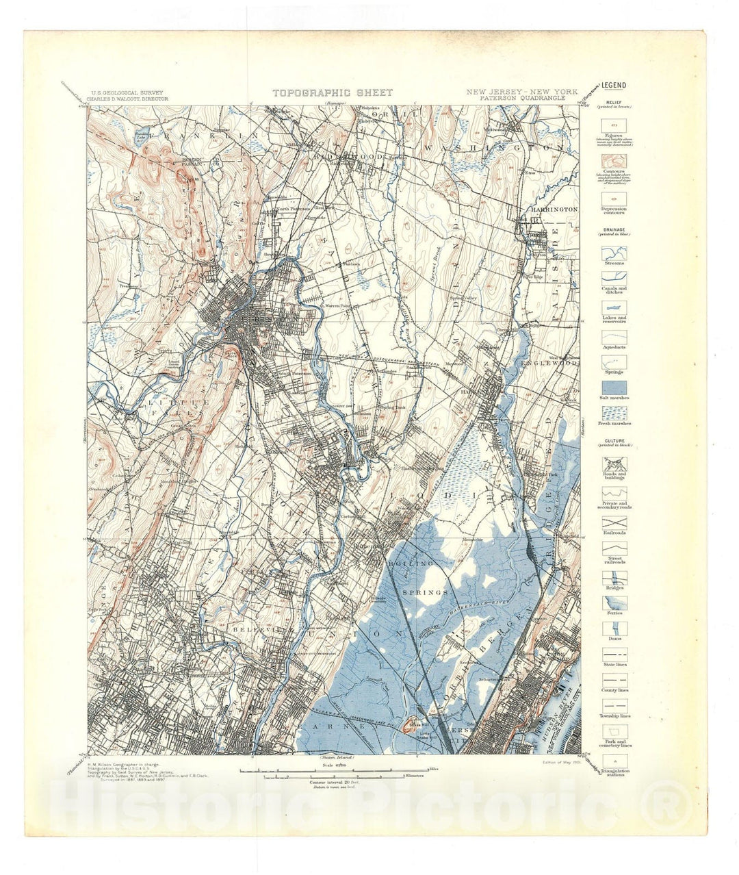 Map : New York City folio, Paterson, Harlem, Staten Island and Brooklyn quadrangles, New York-New Jersey, 1902 Cartography Wall Art :