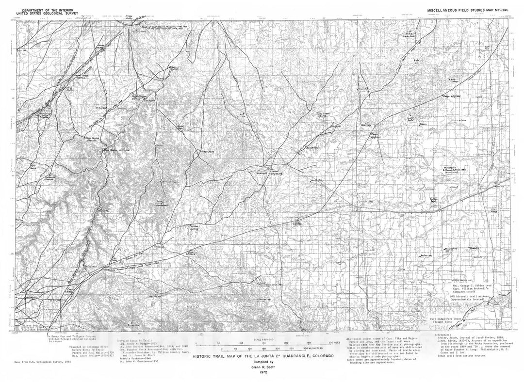 Map : Historic trail map of the La Junta two degree quadrangle, Colorado, 197two Cartography Wall Art :