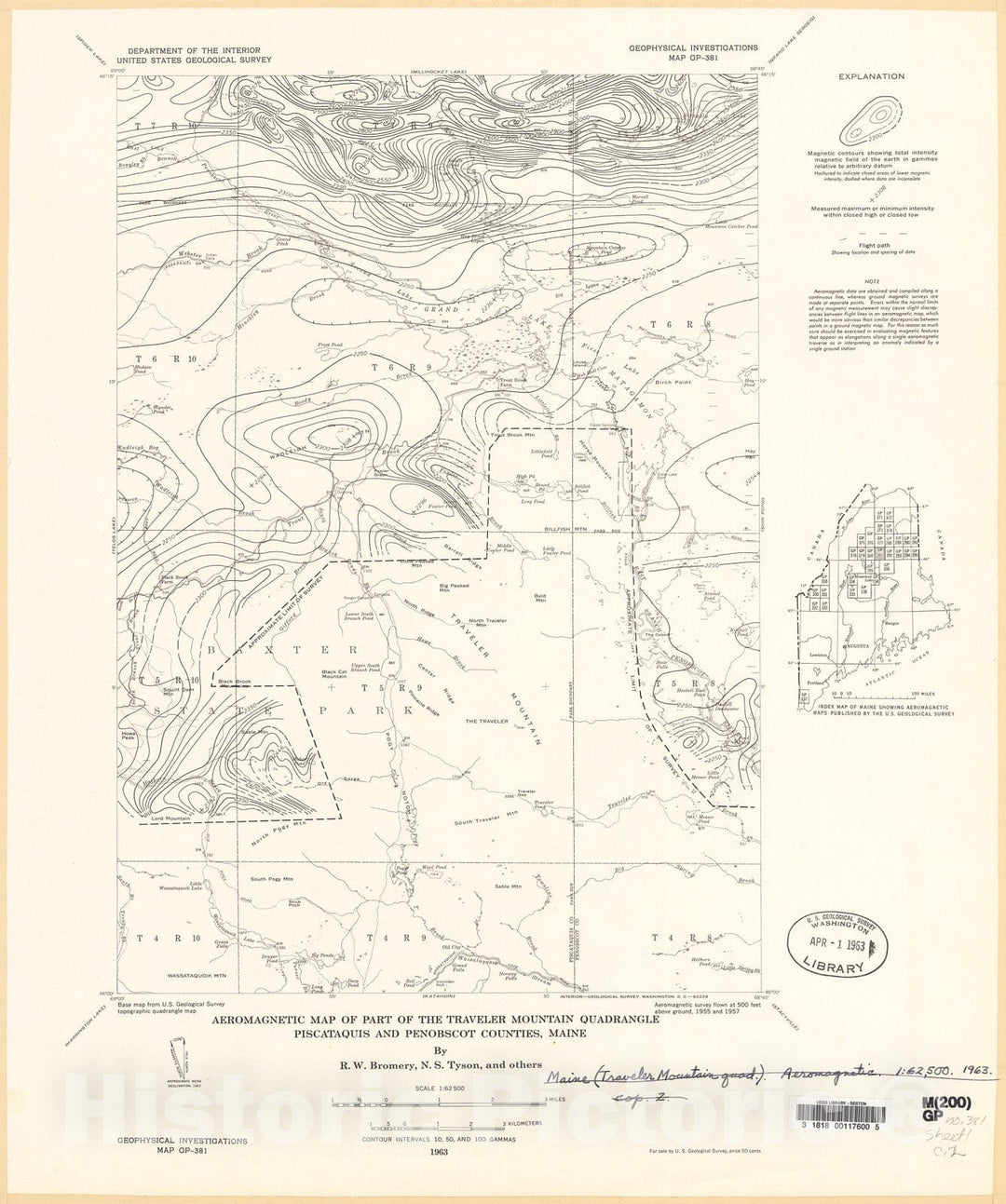 Map : Aeromagnetic map of part of the Traveler Mountain quadrangle, Piscataquis and Penobscot Counties, Maine, 1963 Cartography Wall Art :