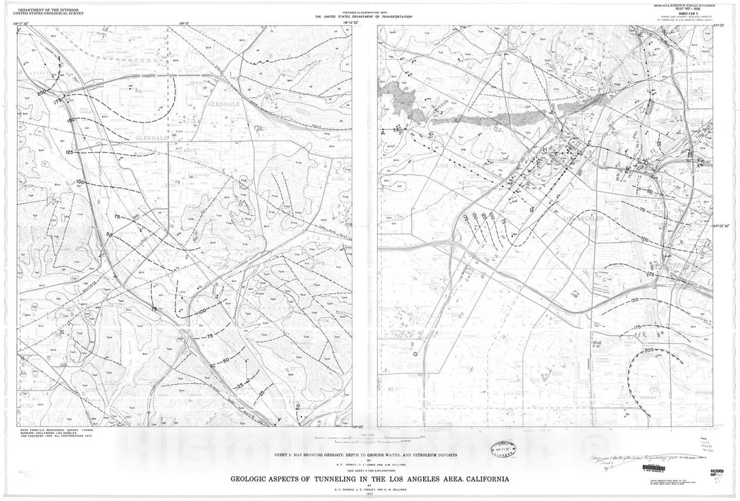 Map : Geologic aspects of tunneling in the Los Angeles area, California, 1977 Cartography Wall Art :