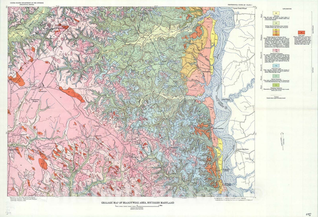 Map : Geology of the Brandywine area and origin of the upland of southern Maryland, 1955 Cartography Wall Art :