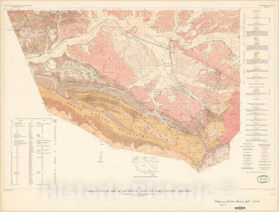 Map : Geology of southeastern Ventura Basin, Los Angeles County, California, 1962 Cartography Wall Art :