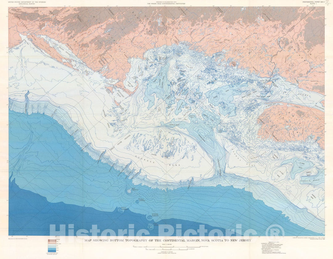 Map : Atlantic continental shelf and slope of the United States - physiography, 1968 Cartography Wall Art :