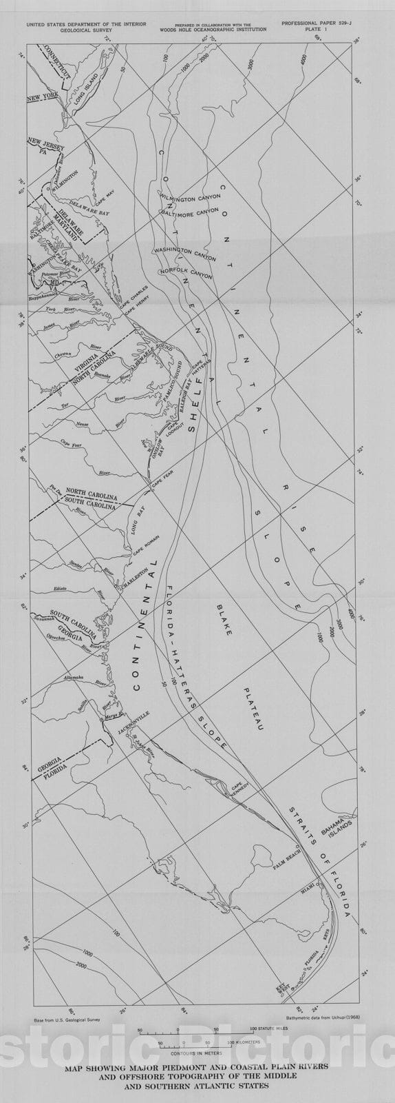 Map : Atlantic continental shelf and slope of the United States - petrology of the sand fraction of sediments, northern New Jersey to southern Florida, 1972 Cartography Wall Art :