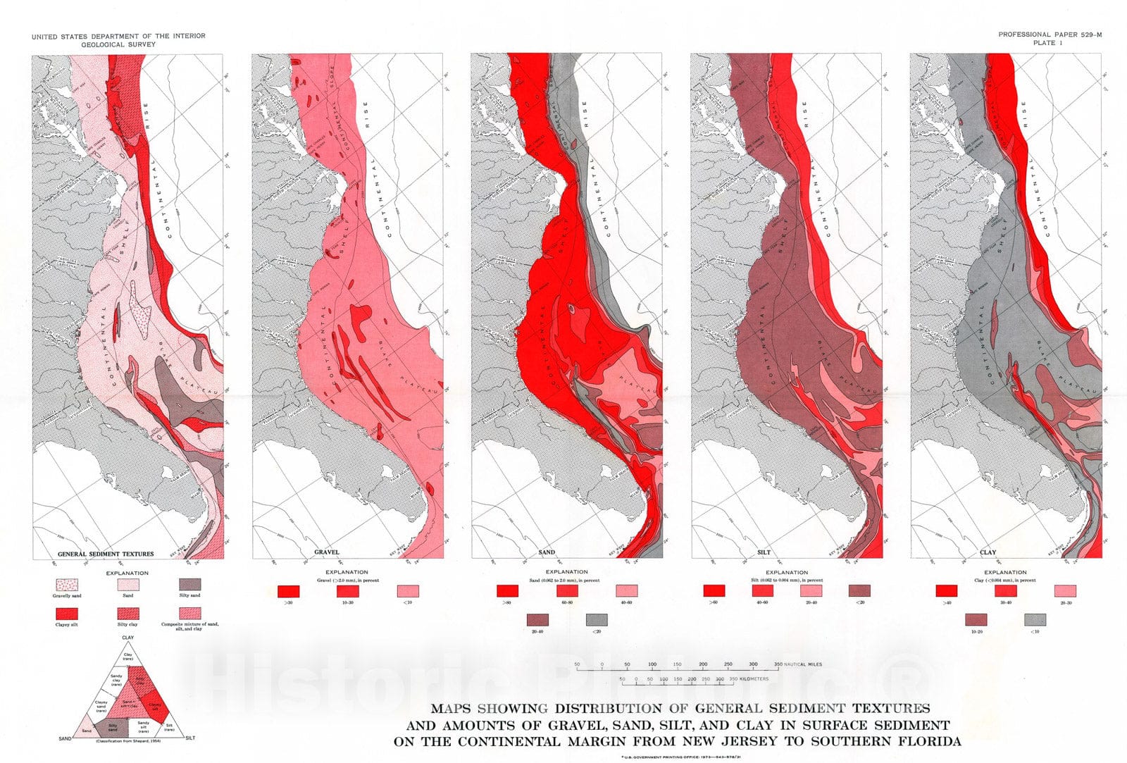 Map : Atlantic continental shelf and slope of the United States - texture of surface sediments from New Jersey to southern Florida, 1973 Cartography Wall Art :