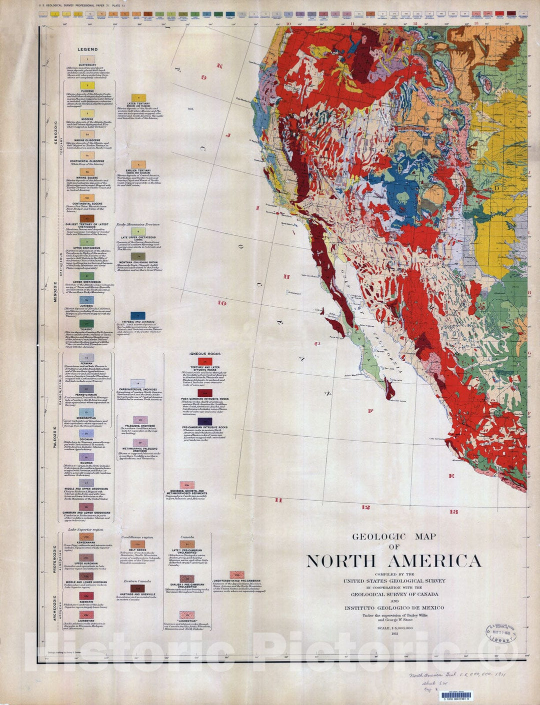 Map : Index to the stratigraphy of North America accompanied by a geologic map of North America, 1912 Cartography Wall Art :