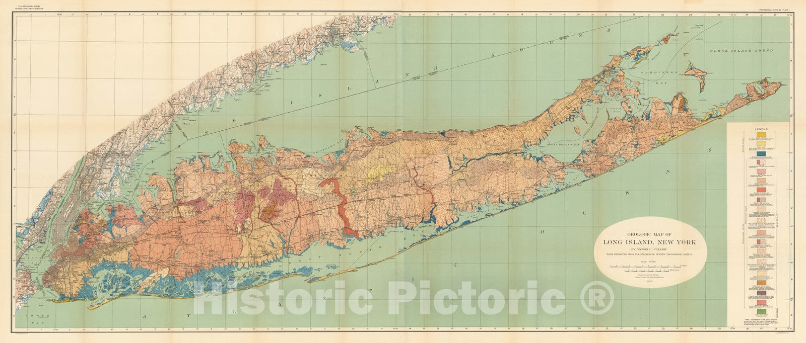 Map : The geology of Long Island, New York, 1914 Cartography Wall Art :