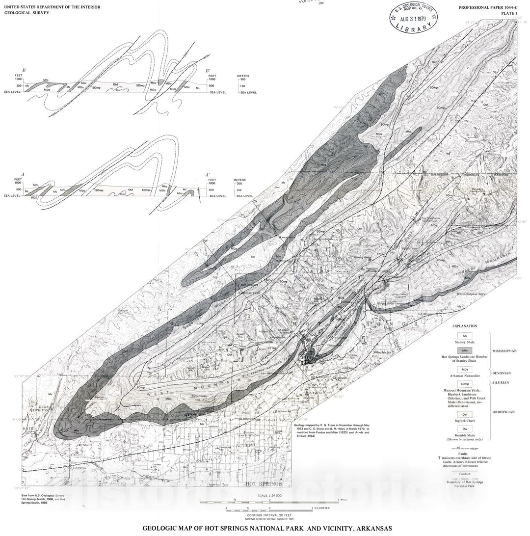 Map : The waters of Hot Springs National Park, Arkansas - their nature and origin, 1979 Cartography Wall Art :