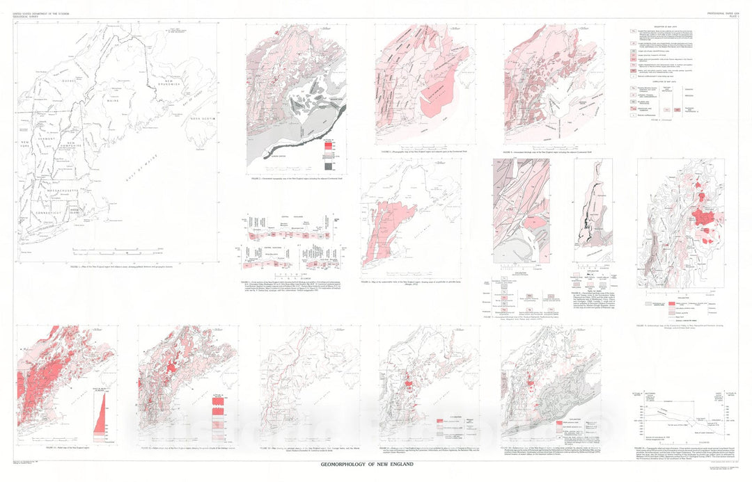 Map : Geomorphology of New England, 1982 Cartography Wall Art :