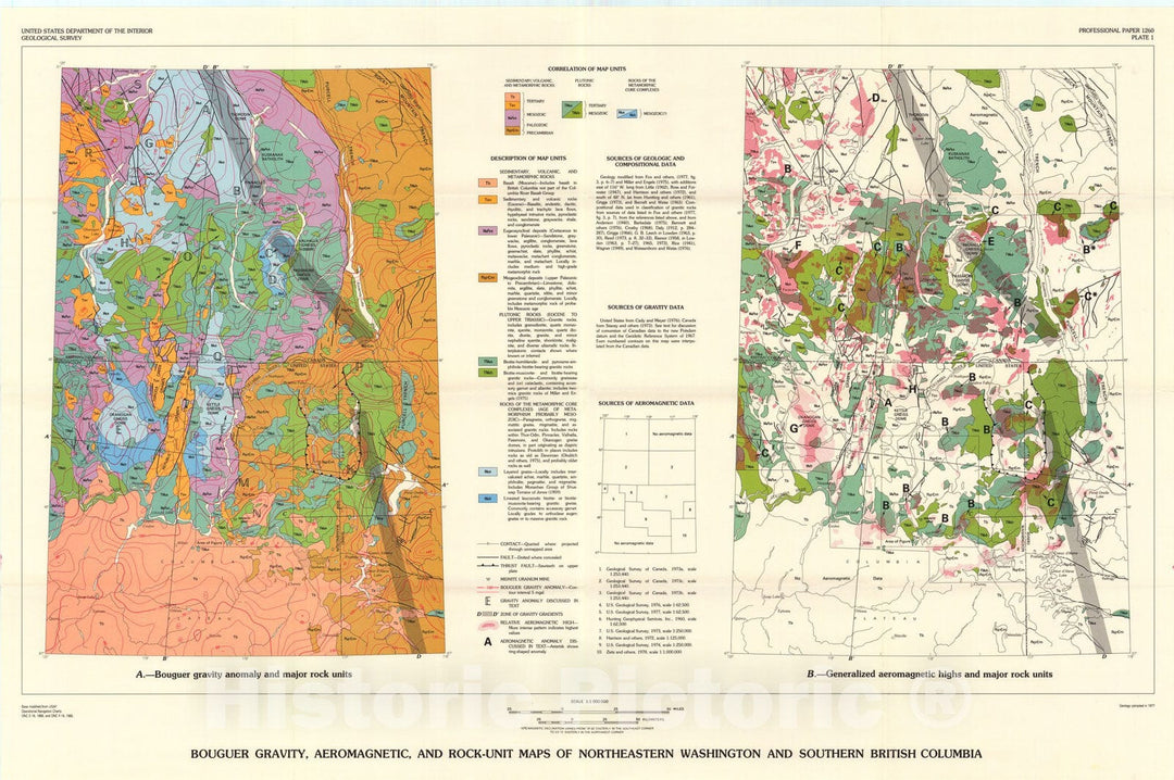 Map : Geophysical interpretation of the gneiss terrane of northern Washington and southern British Columbia, and its implications for uranium exploration, 1984 Cartography Wall Art :