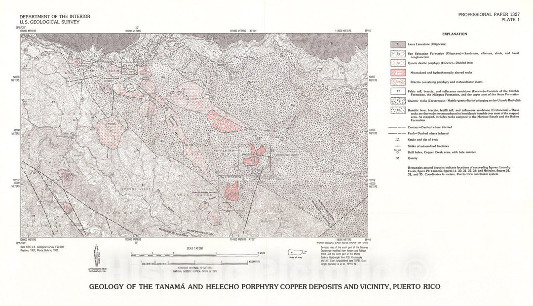 Map : Geology of the Tanama and Helecho porphyry copper deposits and vicinity, Puerto Rico, 1985 Cartography Wall Art :