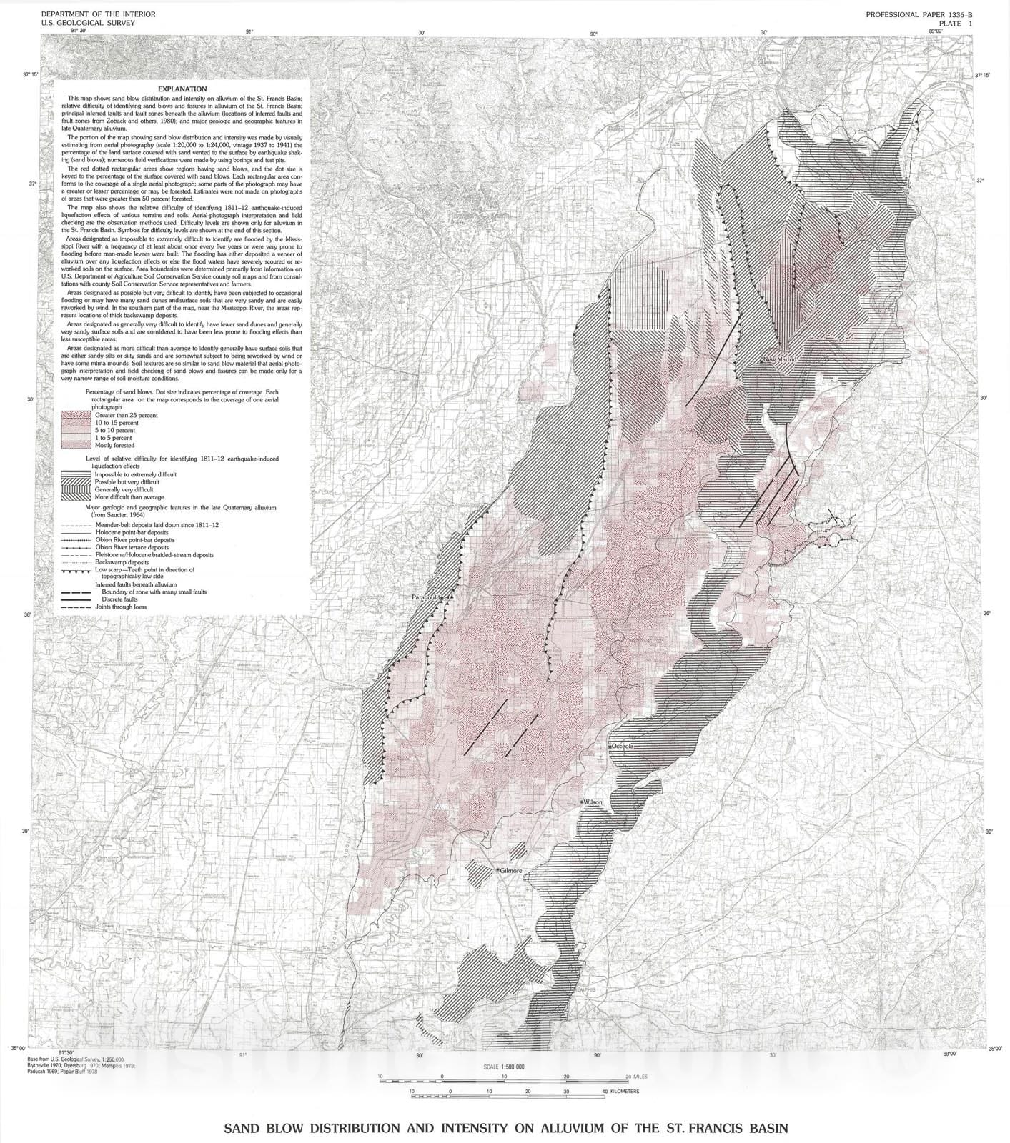 Map : The New Madrid earthquakes: an engineering-geologic interpretation of relict liquefaction features, 1989 Cartography Wall Art :