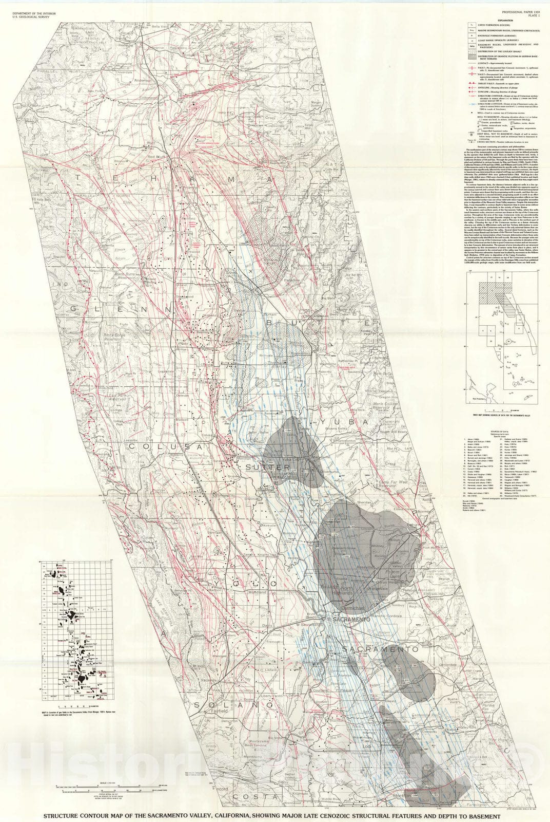 Map : Late Cenozoic tectonism of the Sacramento Valley, California, 1987 Cartography Wall Art :